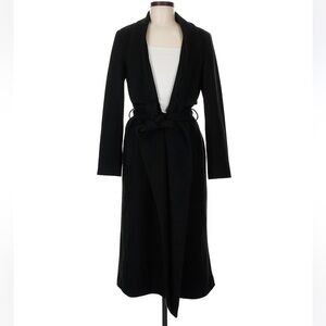 Roberto Cavalli Class Solid Black Belted Pea Coat Trench Coat size Medium